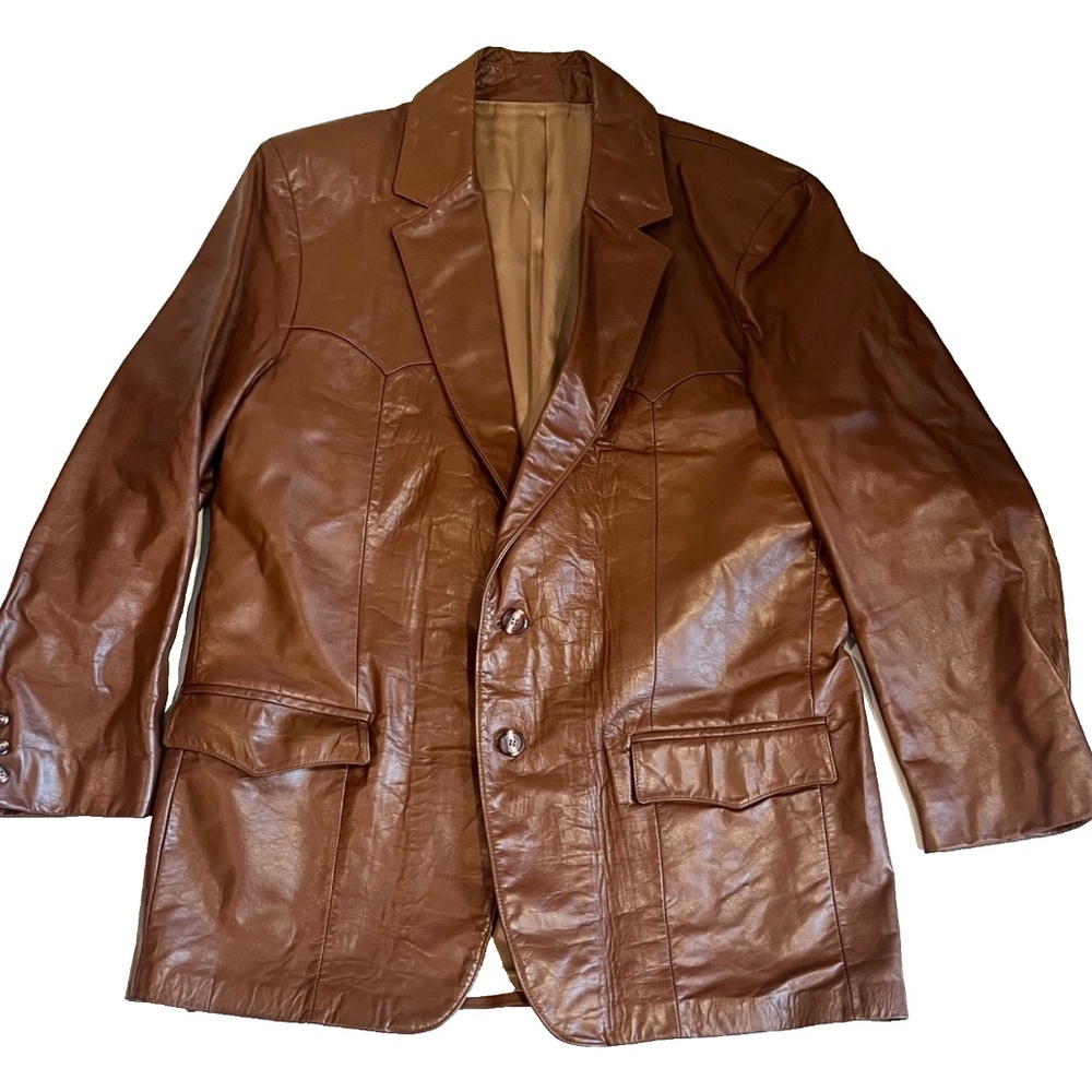 Vtg Brown Genuine Leather Blazer Western Accent
